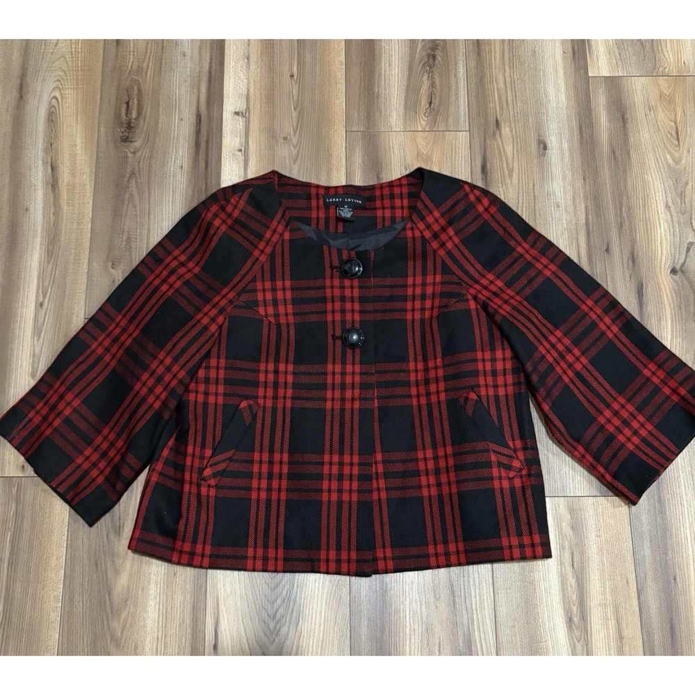 Larry Levine Women's Sz 10 Red Black‎ Plaid Holiday Jacket Christmas Outfit